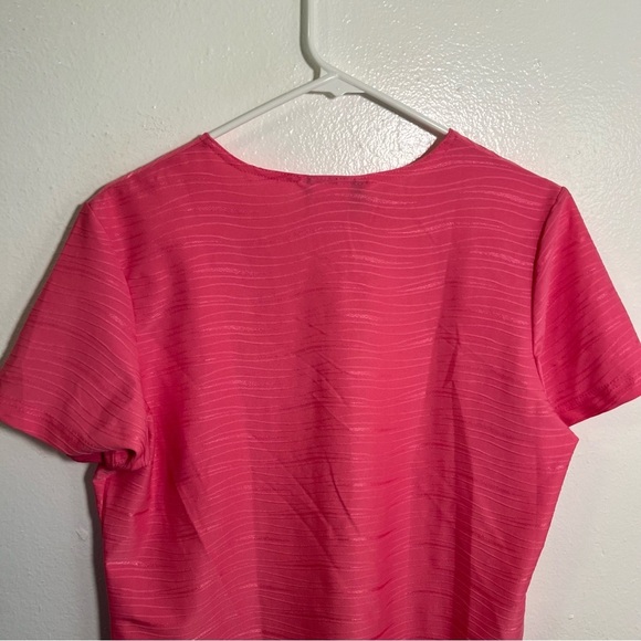 Vintage N Touch Short Sleeve Blouse Pink Textured Stripe L - Picture 7 of 9